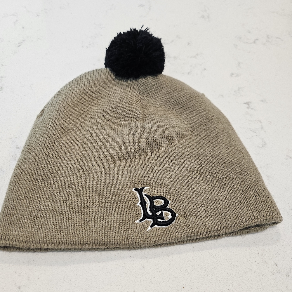 Cozy Tan Kids Beanie with Black Pom-Pom